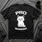 T-Shirt — 'Pro Worrier' Tired Cat Graphic Tee (Tired jokes)