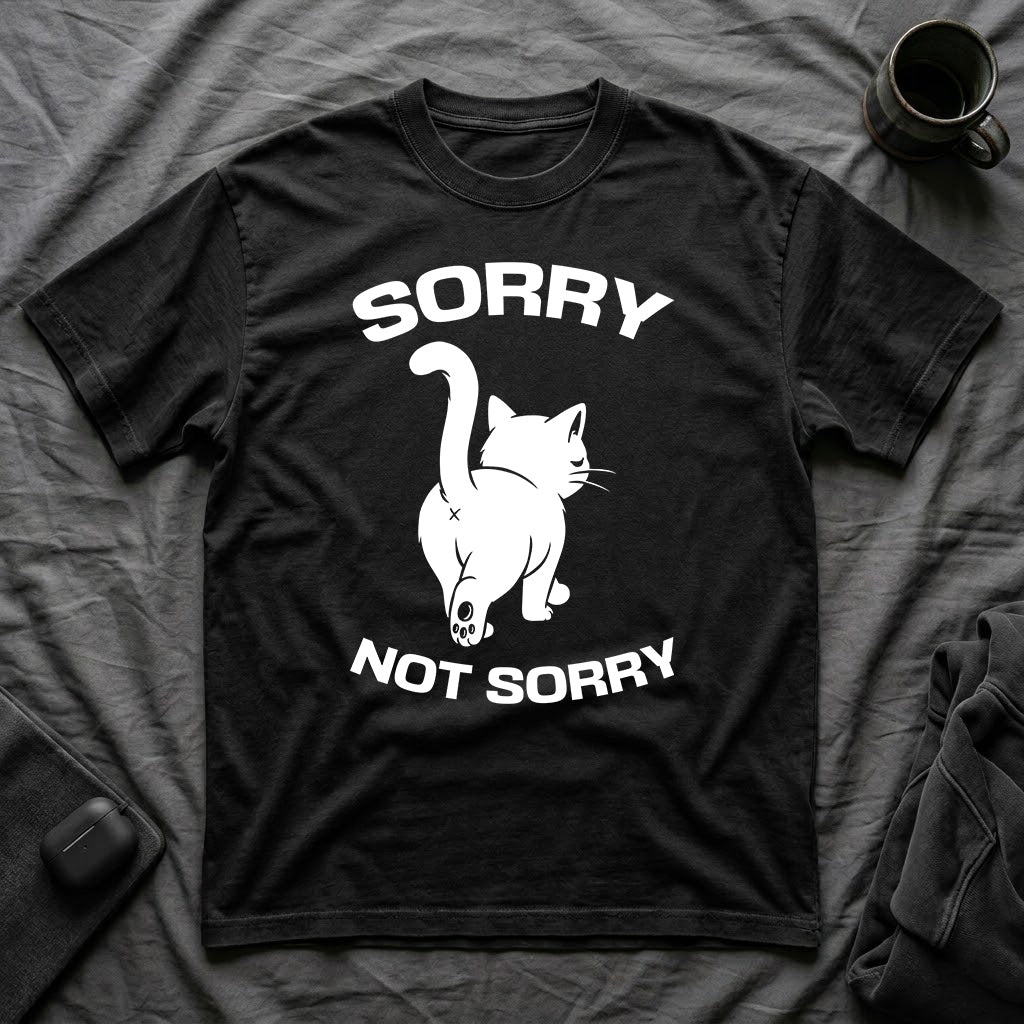 T-Shirt — 'Sorry Not Sorry' Tired Cat Graphic Tee (Tired jokes)