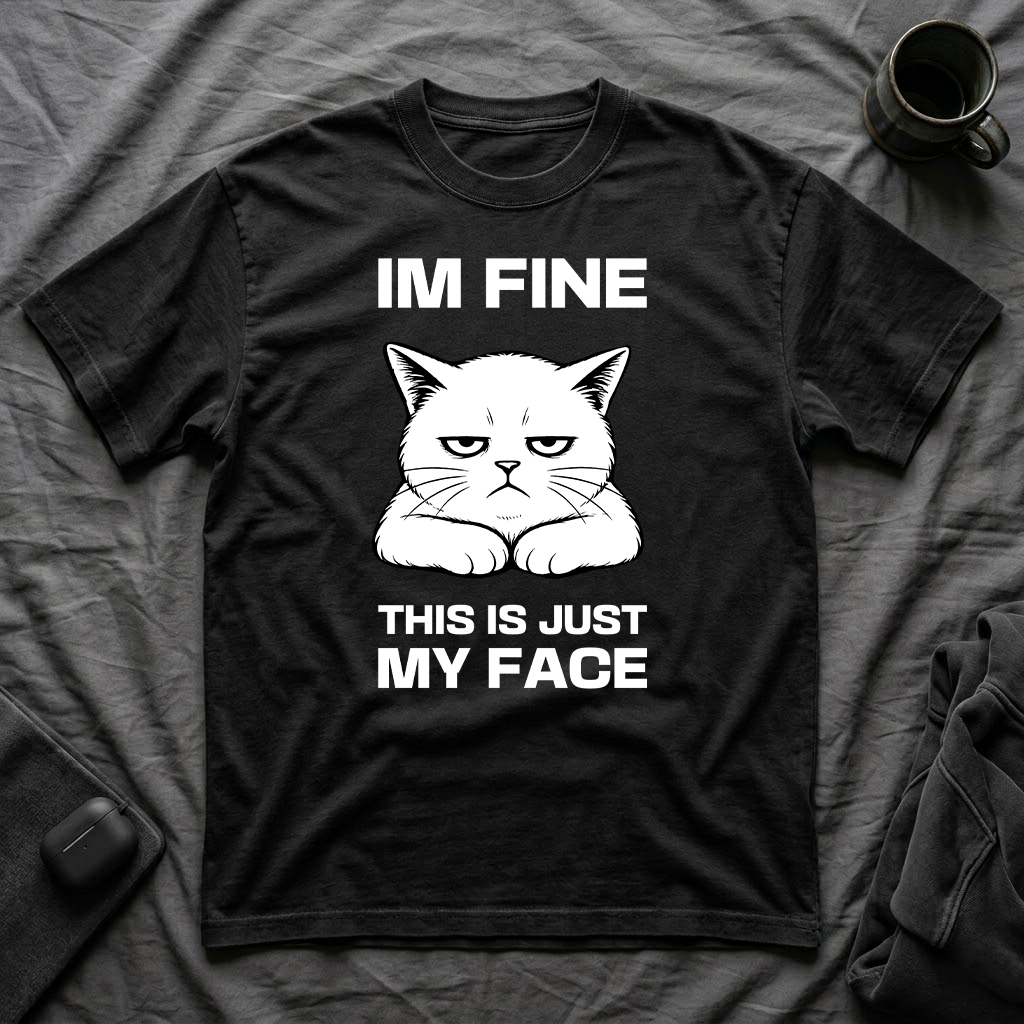 T-Shirt — 'IM FINE' Tired Cat Graphic Tee (This Is Just My Face)