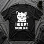 T-Shirt — 'This Is My Social Face' Tired Cat Graphic Tee (Tired jokes)