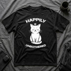 T-Shirt — 'Happily Unbothered' Tired Cat Graphic Tee (Tired jokes)