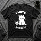 T-Shirt — 'I HATE MONDAYS ' Tired Cat Graphic Tee (Tired jokes)