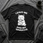 T-Shirt — 'LEAVE ME AND MY SNACKS' Tired Cat Graphic Tee (Tired jokes)