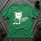 T-Shirt — 'AWAKED ANNOYED ALIVE' Tired Cat Graphic Tee (Tired jokes)