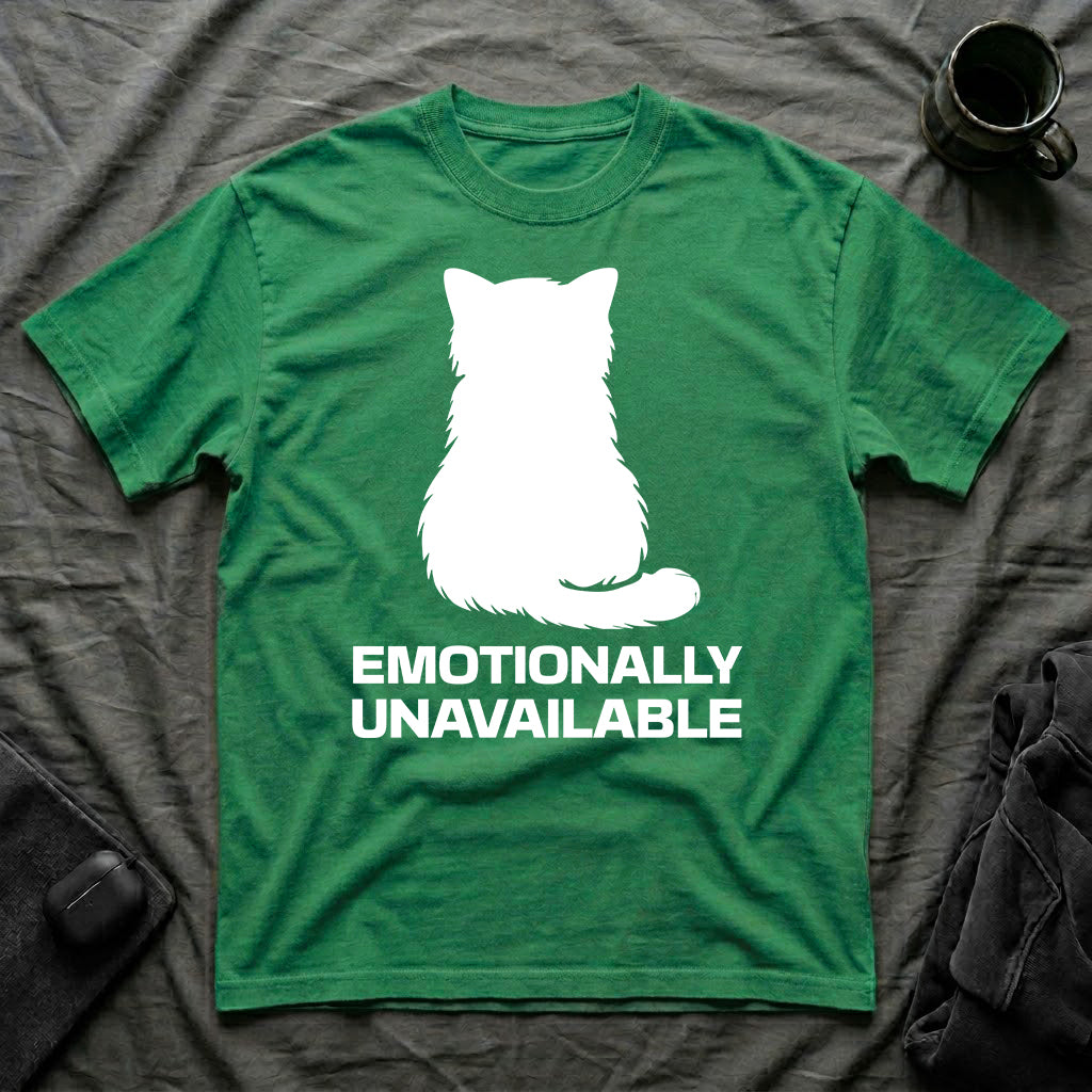 T-Shirt — 'Emotionally Unavailable' Tired Cat Graphic Tee (Tired jokes)