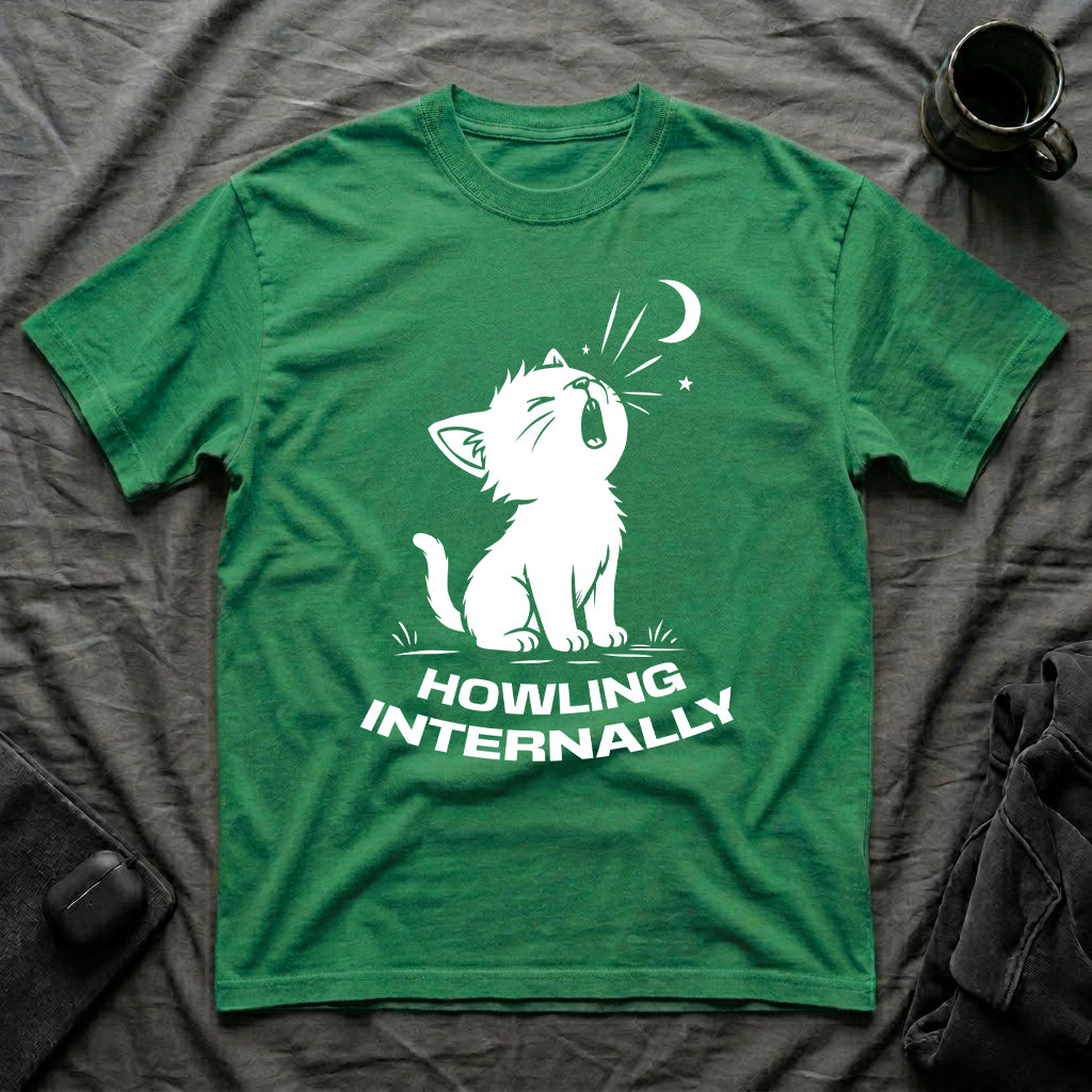 T-Shirt — 'HOWLING INTERNALLY' Tired Cat Graphic Tee (Tired jokes)