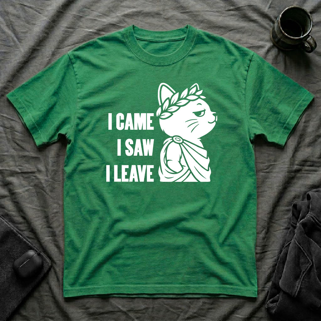 T-Shirt — 'I CAME I SAW I LEAVE' Tired Cat Graphic Tee (Tired jokes)