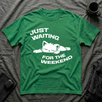 T-Shirt — 'JUST WAITING FOR THE WEEKEND' Tired Cat Graphic Tee (Tired jokes)