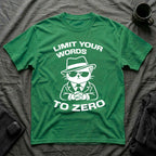 T-Shirt — 'LIMIT YOUR WORDS TO ZERO' Tired Cat Graphic Tee (Tired jokes)