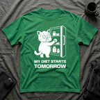 T-Shirt — 'My Diet Starts Tomorrow' Tired Cat Graphic Tee (Tired jokes)