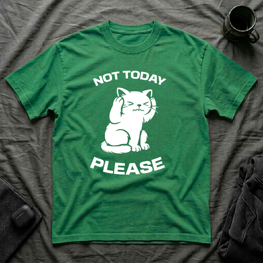 T-Shirt — 'Not Today Please' Tired Cat Graphic Tee (Tired jokes)