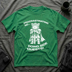T-Shirt — 'PROCRASTINATING NO...DOING SIDE QUESTS!' Tired Cat Graphic Tee (Tired jokes)