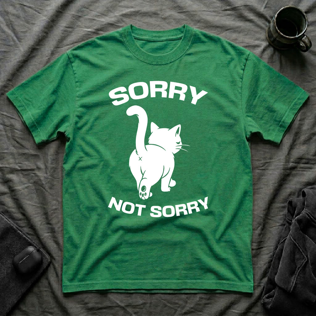 T-Shirt — 'Sorry Not Sorry' Tired Cat Graphic Tee (Tired jokes)