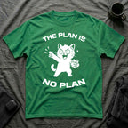 T-Shirt — 'The Plan Is No Plan' Tired Cat Graphic Tee (Tired jokes)