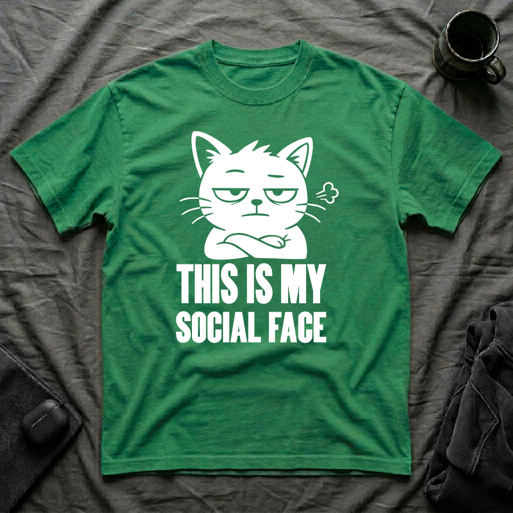 T-Shirt — 'This Is My Social Face' Tired Cat Graphic Tee (Tired jokes)