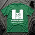 T-Shirt — 'Weekend Plan Avoiding People' Tired Cat Graphic Tee (Tired jokes)