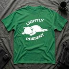 T-Shirt — 'Lightly Present' Tired Cat Graphic Tee (Tired jokes)