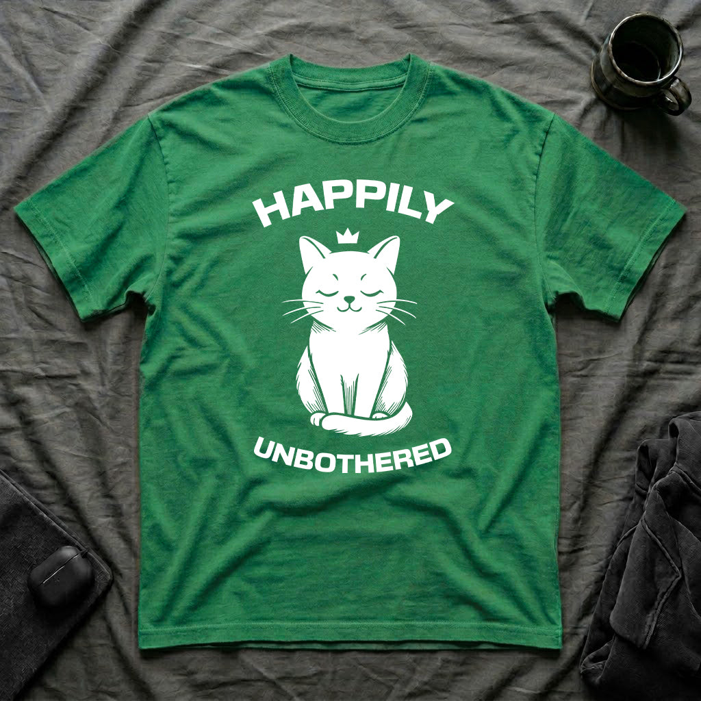 T-Shirt — 'Happily Unbothered' Tired Cat Graphic Tee (Tired jokes)