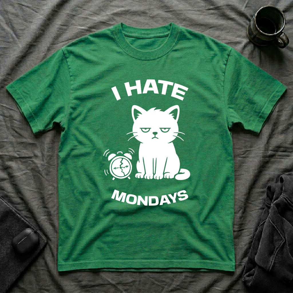 T-Shirt — 'I HATE MONDAYS ' Tired Cat Graphic Tee (Tired jokes)