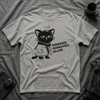 T-Shirt — 'AWAKED ANNOYED ALIVE' Tired Cat Graphic Tee (Tired jokes)