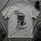 T-Shirt — 'CAT ENERGY HUMAN SCHEDULE' Tired Cat Graphic Tee (Tired jokes)