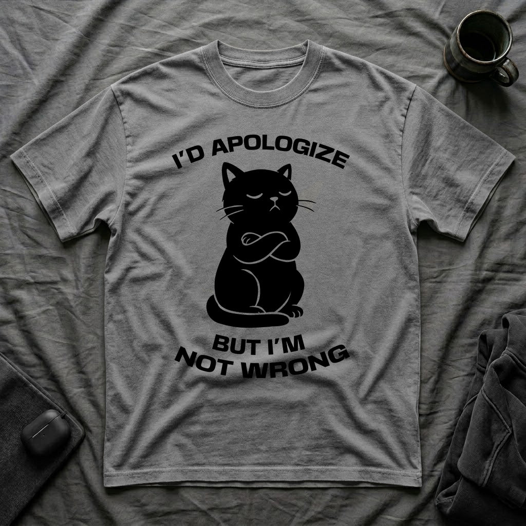 T-Shirt — 'I'd apologize but i'm not wrong' Tired Cat Graphic Tee (Tired jokes)