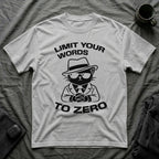 T-Shirt — 'LIMIT YOUR WORDS TO ZERO' Tired Cat Graphic Tee (Tired jokes)