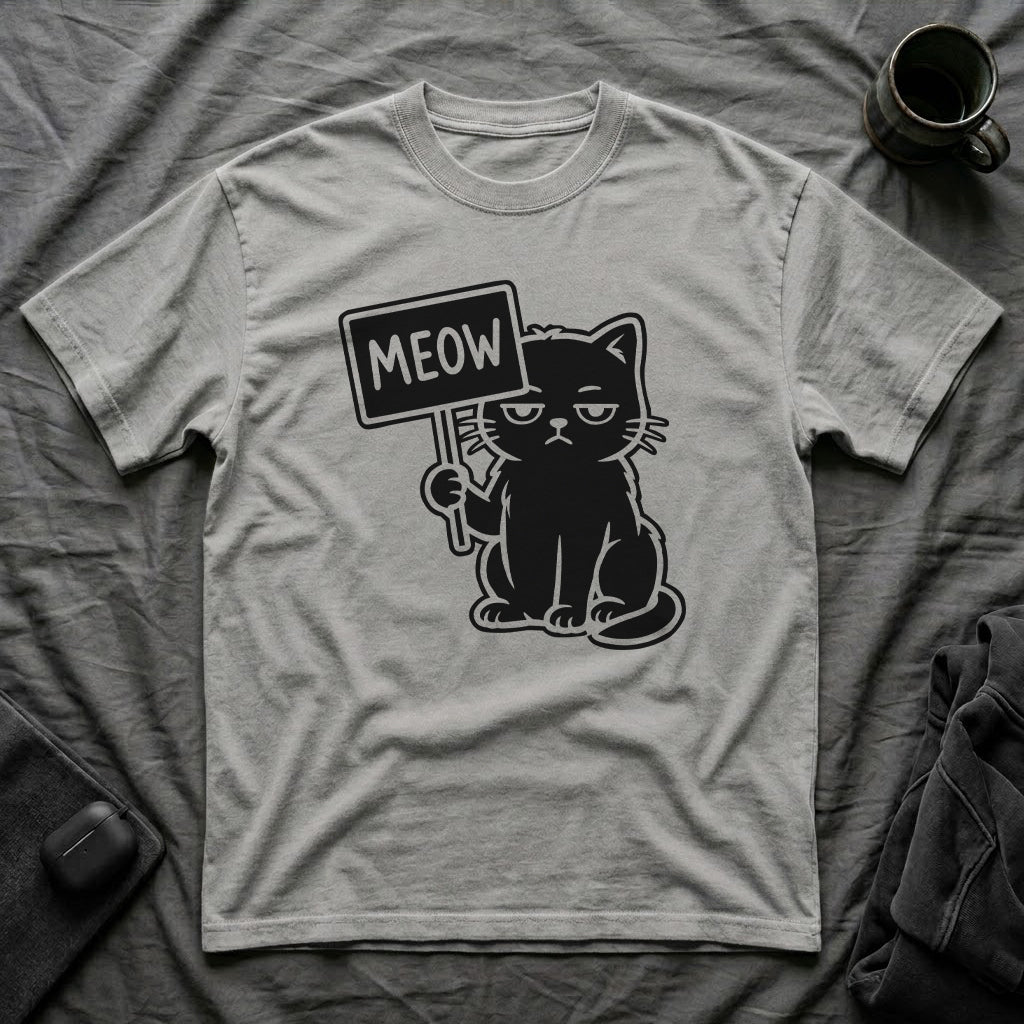 T-Shirt — 'MEOW' Tired Cat Graphic Tee (Tired jokes)