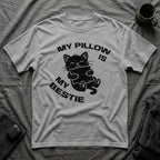T-Shirt — 'My Pillow Is My Bestie' Tired Cat Graphic Tee (Tired jokes)