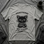 T-Shirt — 'PRACTICING MY POKER FACE' Tired Cat Graphic Tee (Tired jokes)