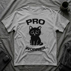 T-Shirt — 'Pro Worrier' Tired Cat Graphic Tee (Tired jokes)