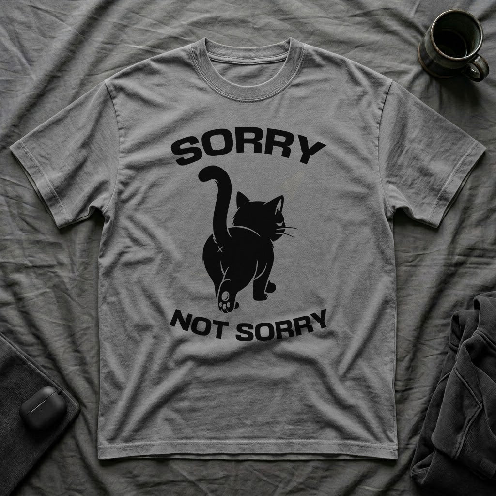 T-Shirt — 'Sorry Not Sorry' Tired Cat Graphic Tee (Tired jokes)