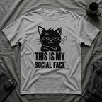 T-Shirt — 'This Is My Social Face' Tired Cat Graphic Tee (Tired jokes)
