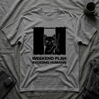 T-Shirt — 'Weekend Plan Avoiding People' Tired Cat Graphic Tee (Tired jokes)