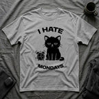 T-Shirt — 'I HATE MONDAYS ' Tired Cat Graphic Tee (Tired jokes)