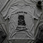 T-Shirt — 'LEAVE ME AND MY SNACKS' Tired Cat Graphic Tee (Tired jokes)