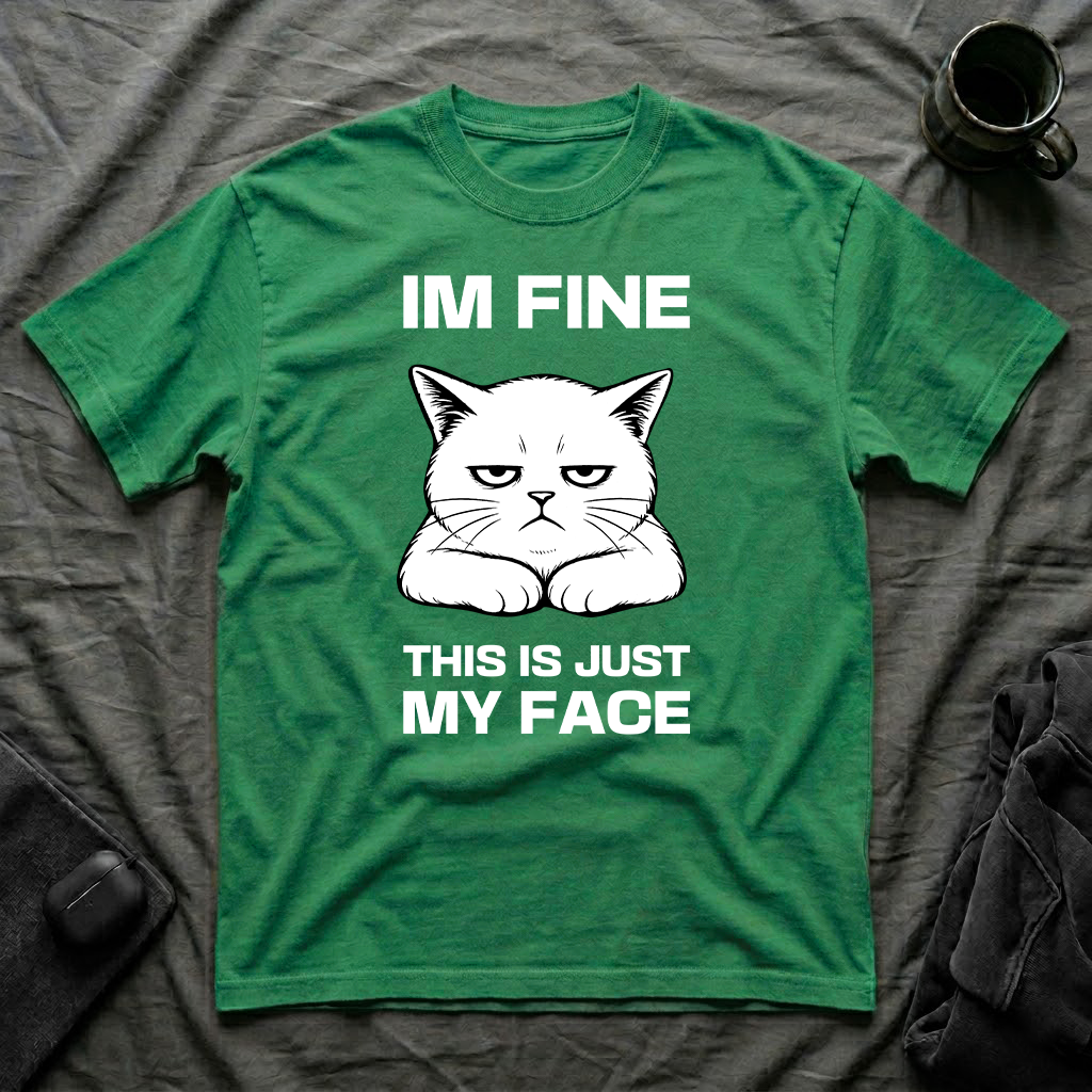 T-Shirt — 'IM FINE' Tired Cat Graphic Tee (This Is Just My Face)