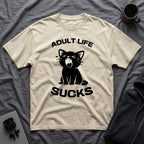 T-Shirt — 'Adult Life Sucks ' Tired Cat Graphic Tee (Tired jokes)