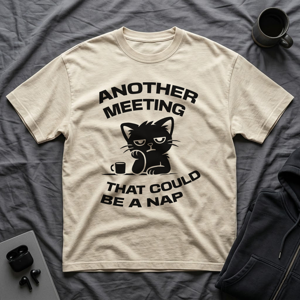 T-Shirt — 'ANOTHER MEETING THAT COULD  BE A NAP' Tired Cat Graphic Tee (Tired jokes)