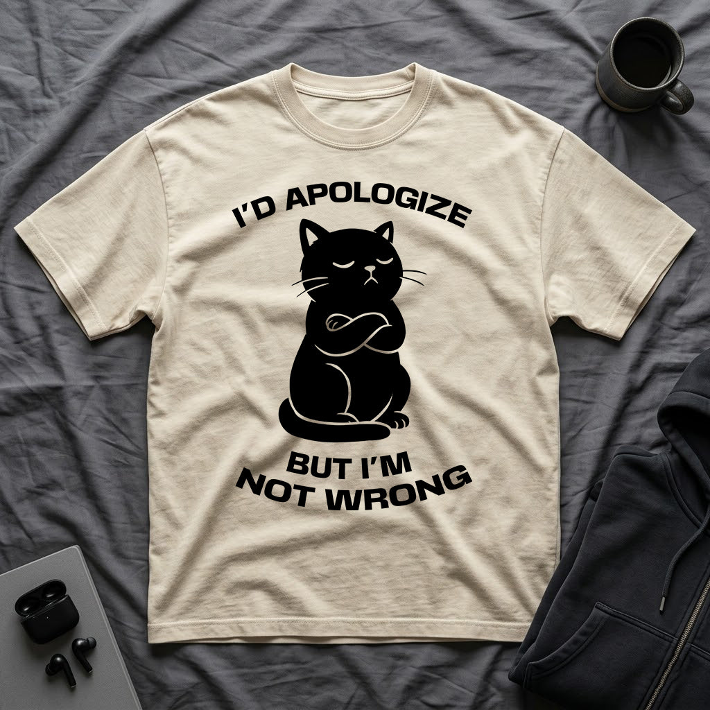 T-Shirt — 'I'd apologize but i'm not wrong' Tired Cat Graphic Tee (Tired jokes)