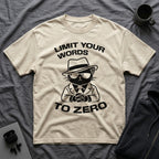 T-Shirt — 'LIMIT YOUR WORDS TO ZERO' Tired Cat Graphic Tee (Tired jokes)