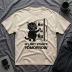 T-Shirt — 'My Diet Starts Tomorrow' Tired Cat Graphic Tee (Tired jokes)