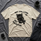 T-Shirt — 'My Pillow Is My Bestie' Tired Cat Graphic Tee (Tired jokes)