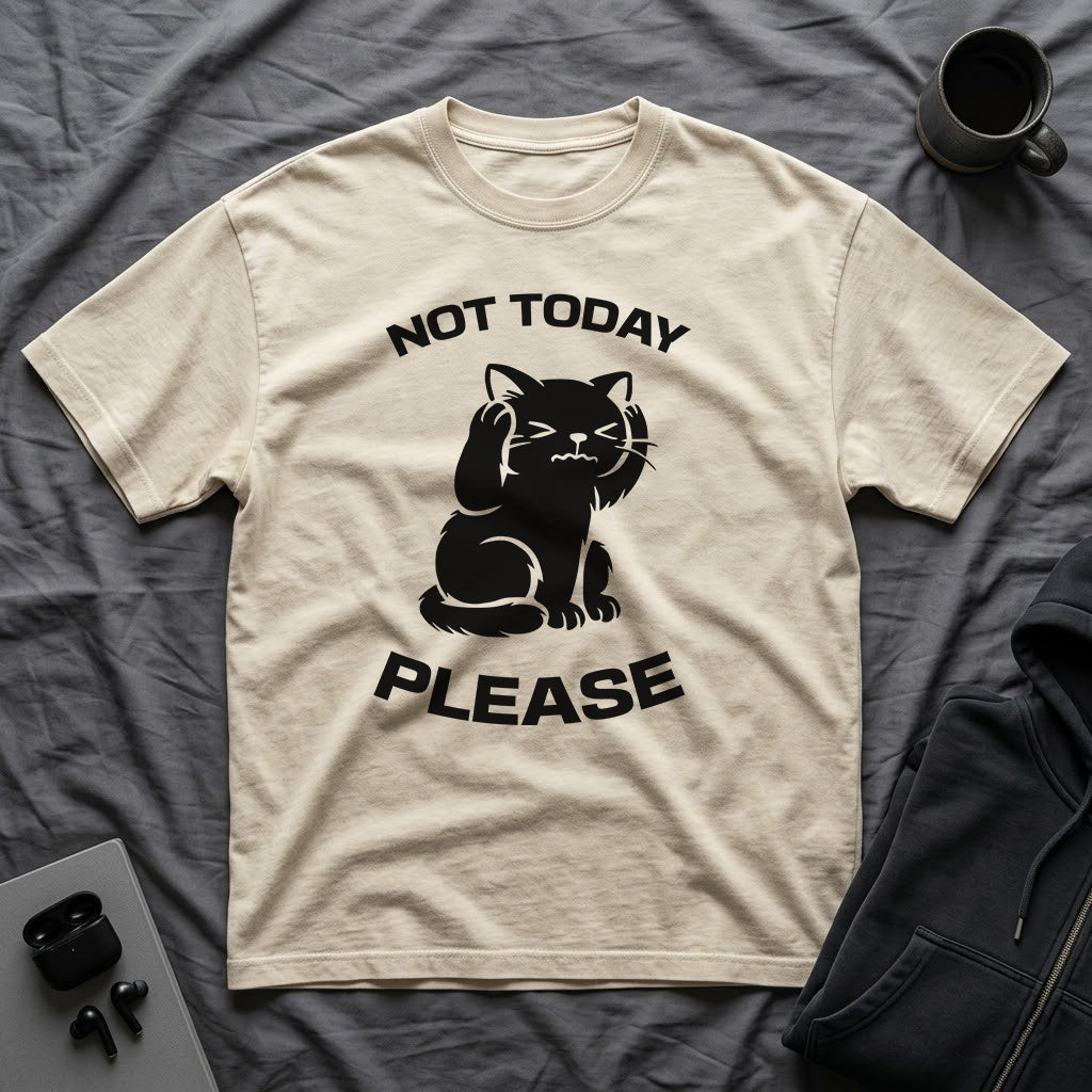 T-Shirt — 'Not Today Please' Tired Cat Graphic Tee (Tired jokes)