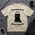 T-Shirt — 'Professional Overthinker' Tired Cat Graphic Tee (Tired jokes)