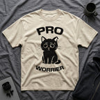 T-Shirt — 'Pro Worrier' Tired Cat Graphic Tee (Tired jokes)