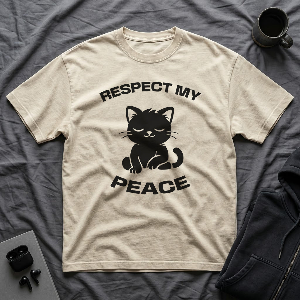 T-Shirt — 'RESPECT MY PEACE' Tired Cat Graphic Tee (Tired jokes)