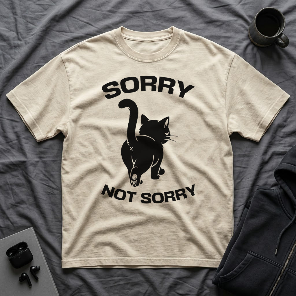 T-Shirt — 'Sorry Not Sorry' Tired Cat Graphic Tee (Tired jokes)