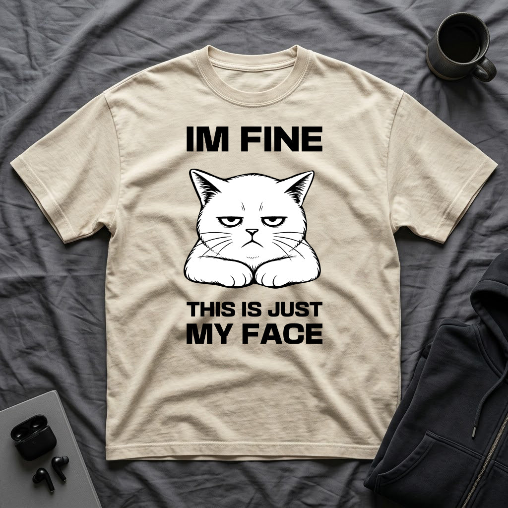 T-Shirt — 'IM FINE' Tired Cat Graphic Tee (This Is Just My Face)