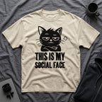 T-Shirt — 'This Is My Social Face' Tired Cat Graphic Tee (Tired jokes)